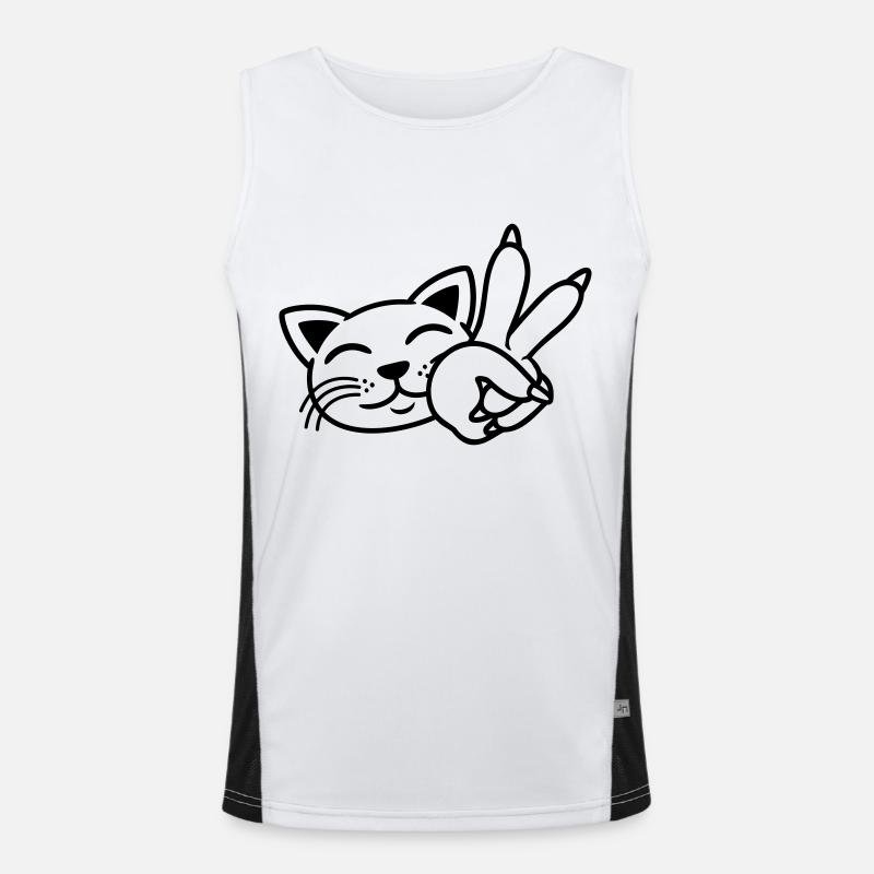 Signe de la main Paix Chat Visage Débardeur respirant contrasté Homme 