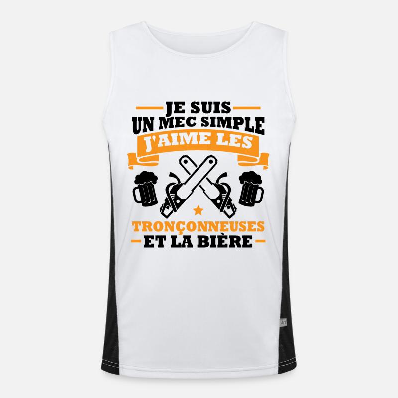 Un mec simple j aime les tronçonneuses et la bière Débardeur respirant contrasté Homme 