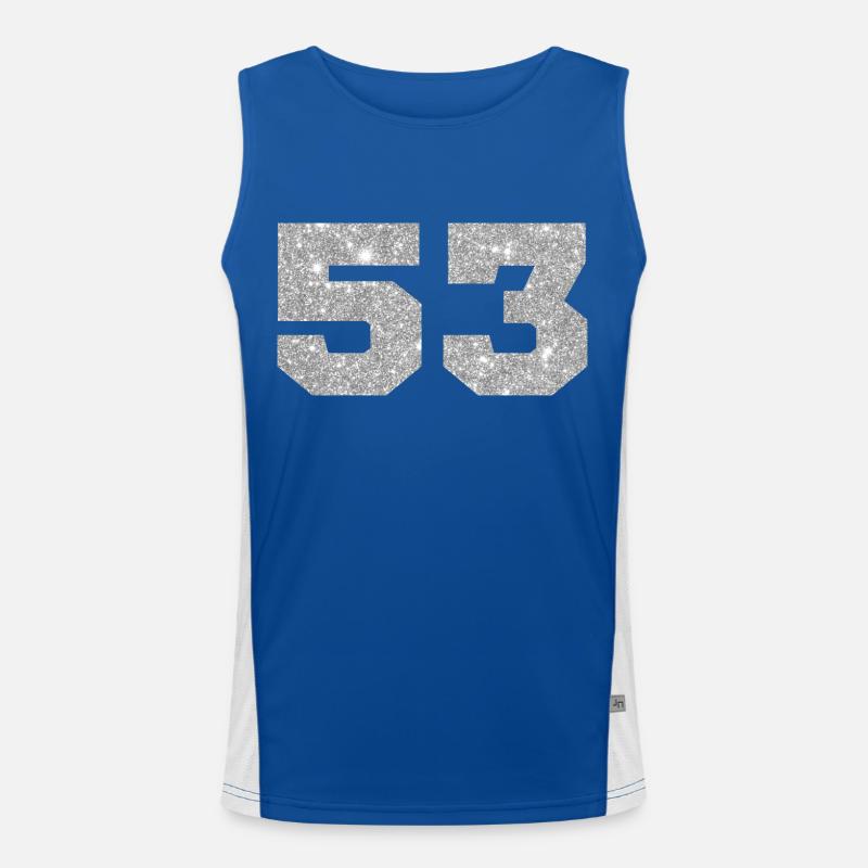 Number 53 Silver Glitter - 53rd Anniversary Men's Functional Contrast Tank Top 