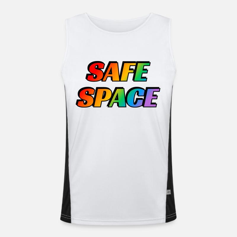 Safe Space Regenbogen Text LGBT Pride Monat Funktionelles Kontrast-Tank Top für Männer 