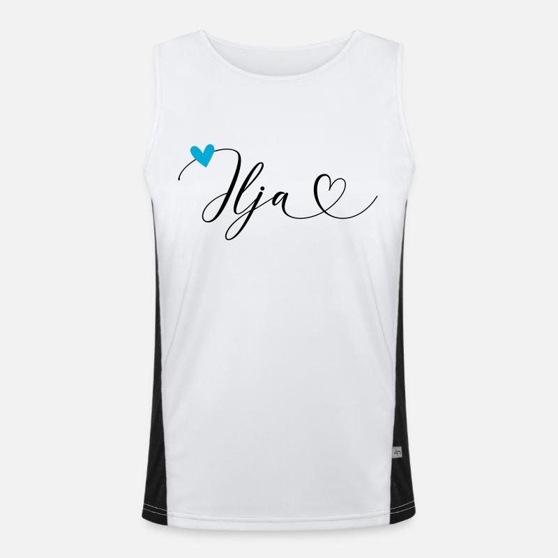 Ilja surname First name Calligraphy heart Men's Functional Contrast Tank Top 