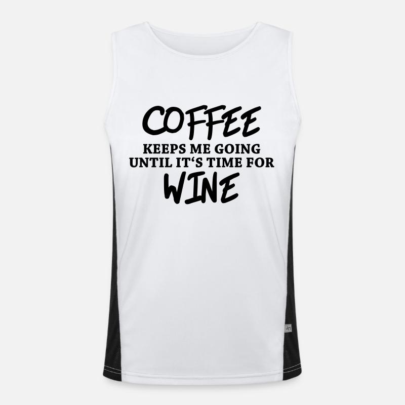 Coffee keeps me going until it's time for wine Funktionelles Kontrast-Tank Top für Männer 