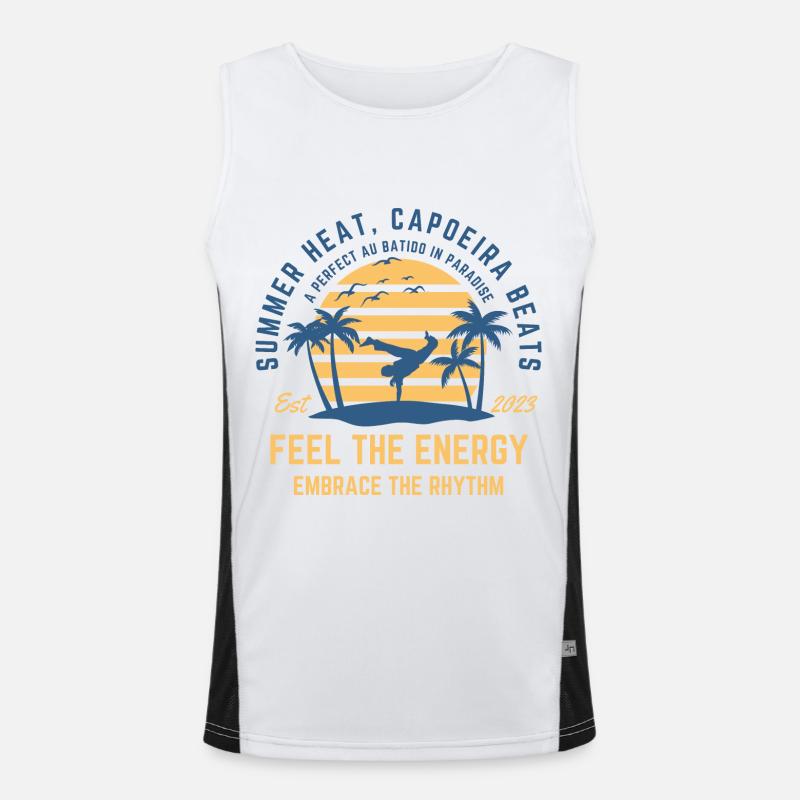 Capoeira summer on the beach under palm trees Men's Functional Contrast Tank Top 