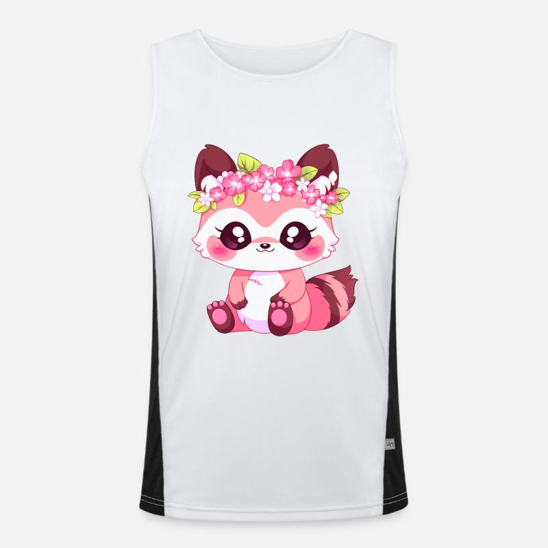 Pink Girly Waschbär mit Blumen Funktionelles Kontrast-Tank Top für Männer 
