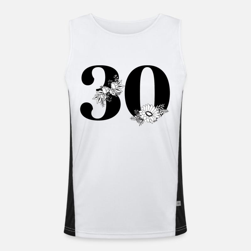 Nummer 30 Schwarze Blumen - 30. Blumenjubiläum Funktionelles Kontrast-Tank Top für Männer 