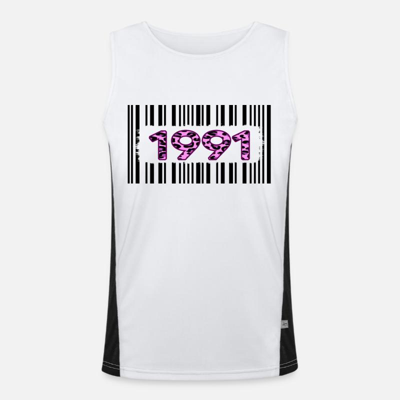 1991 birthday barcode pink leopard retro party Men's Functional Contrast Tank Top 