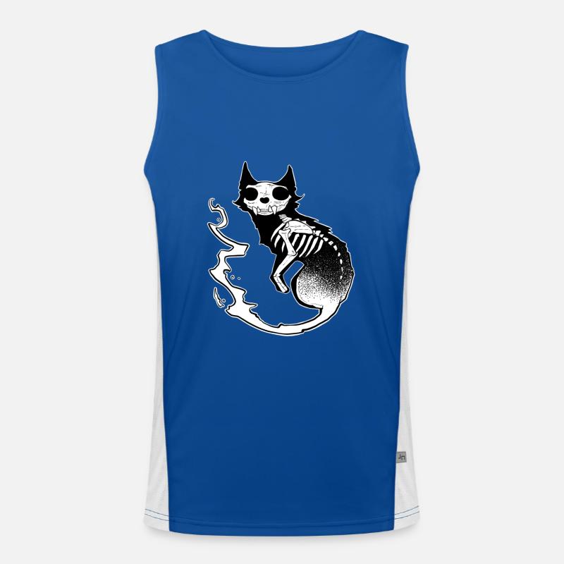 Skull black cat dark halloween dotwork art Men's Functional Contrast Tank Top 
