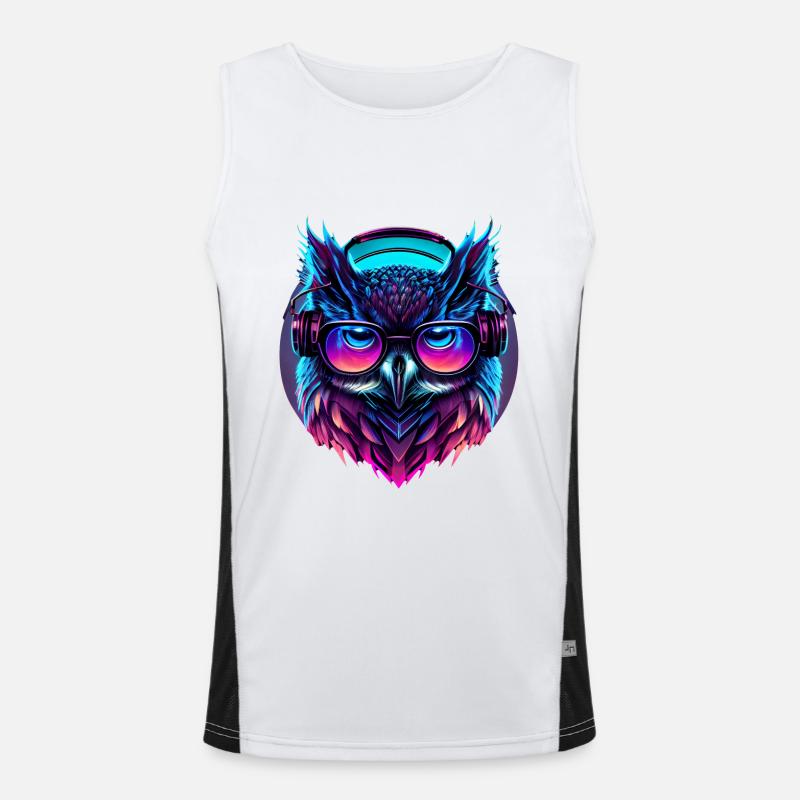 Electronic Music Retrowave Synthwave Outrun Eule Funktionelles Kontrast-Tank Top für Männer 