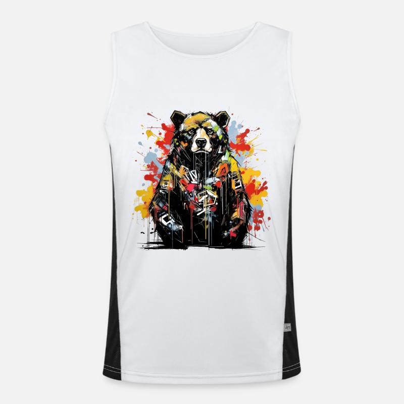 Roaring Bear. Graffiti-style strength. - Men's Functional Contrast Tank Top  - white/black