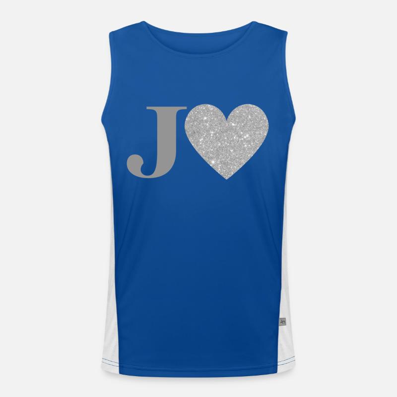 Buchstabe j Silbernes Herz Funktionelles Kontrast-Tank Top für Männer 