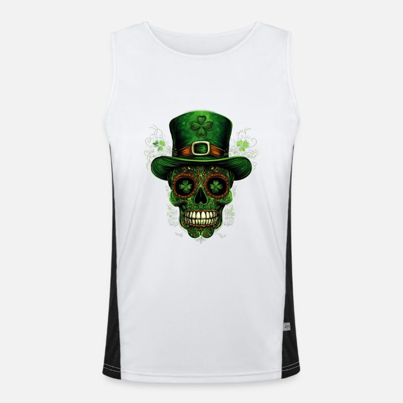 St Patrick Day Skull Skull Shamrock Ireland Men's Functional Contrast Tank Top 