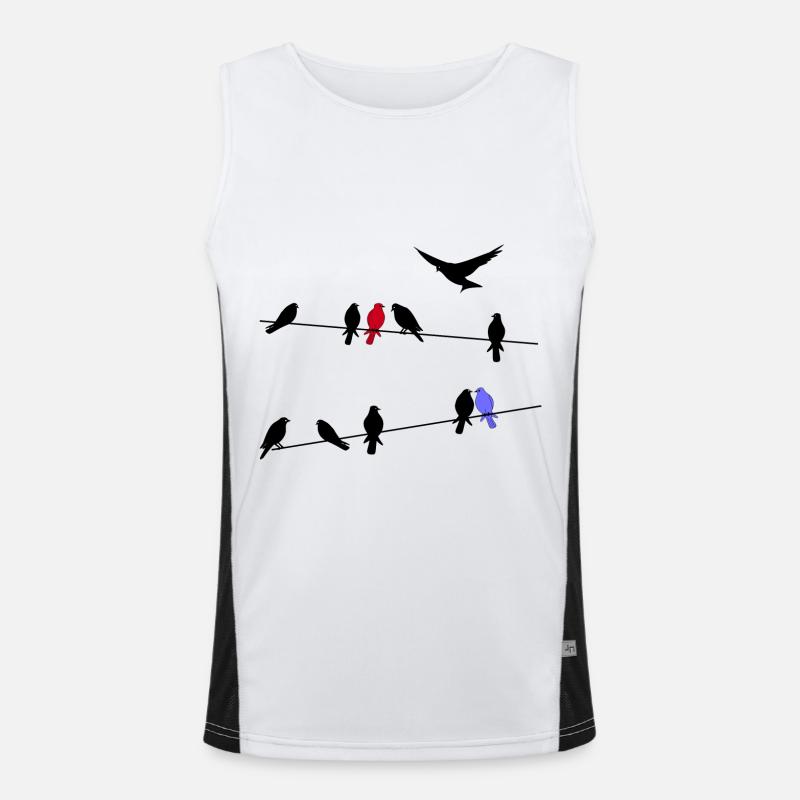 Bird black migratory birds on a power line - Men's Functional Contrast Tank Top  - white/black