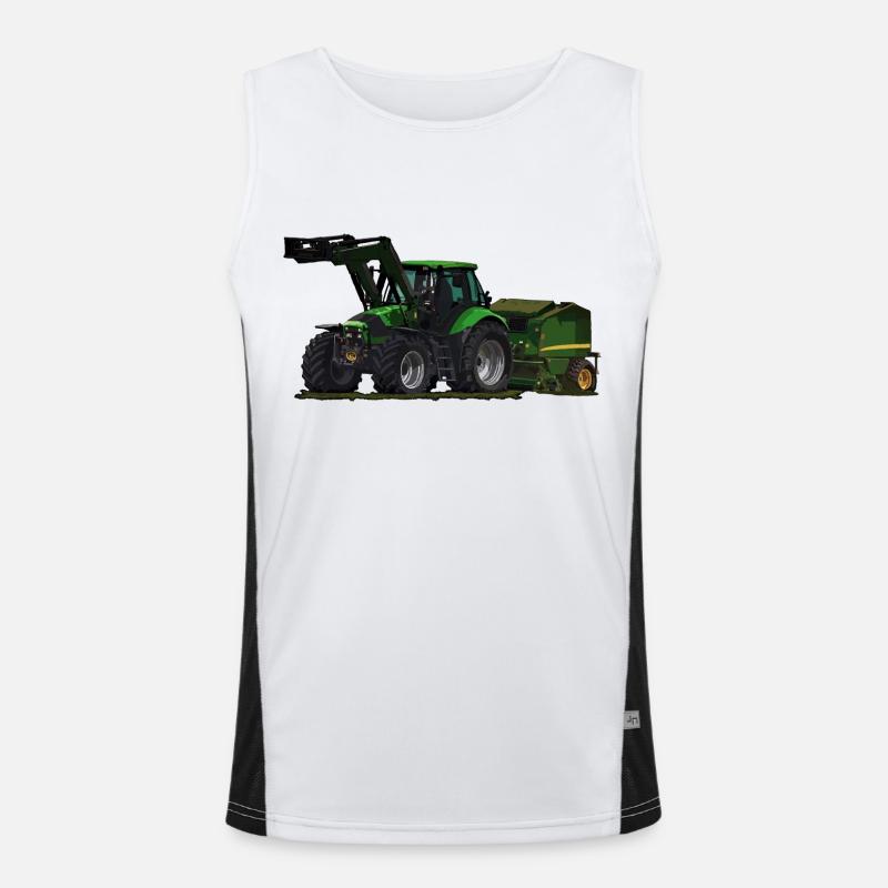 Light green tractor with front loader and baler Men's Functional Contrast Tank Top 
