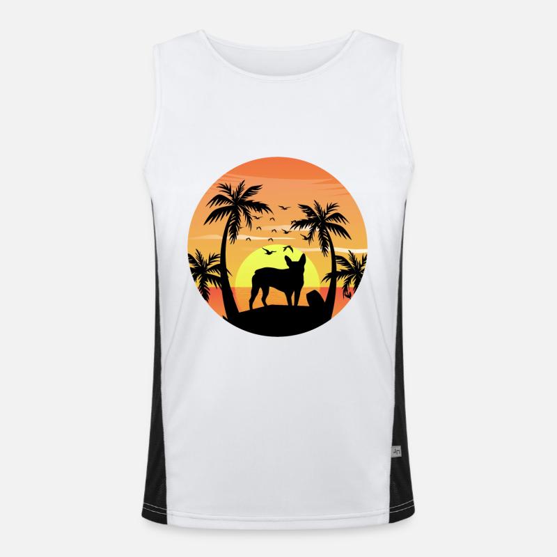 Boston terrier Propriétaire Beach Sunset Palm Trees Débardeur respirant contrasté Homme 