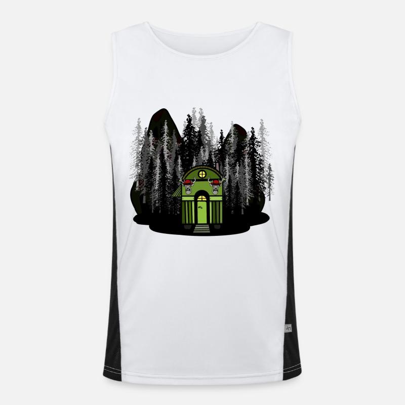 Hunter Cabin Forest Nature Nature Lovers Wilderness Dark Men's Functional Contrast Tank Top 