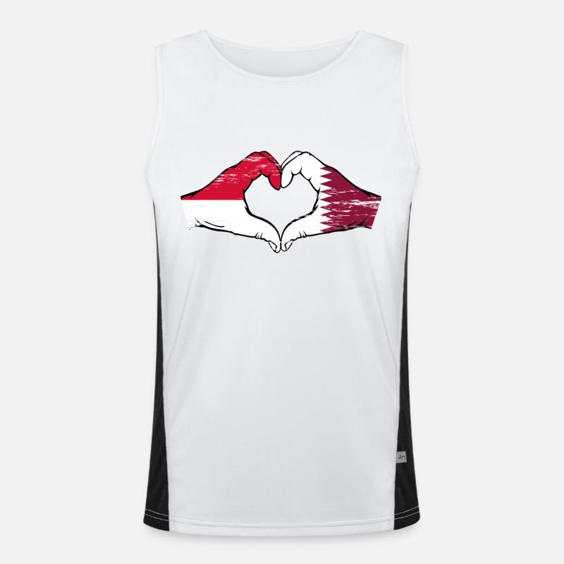 Monaco Qatar Flag Hand Heart Shape Used Men's Functional Contrast Tank Top 
