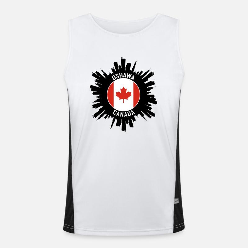 Souvenir de voyage du drapeau Skyline d’Oshawa Canada Débardeur respirant contrasté Homme 