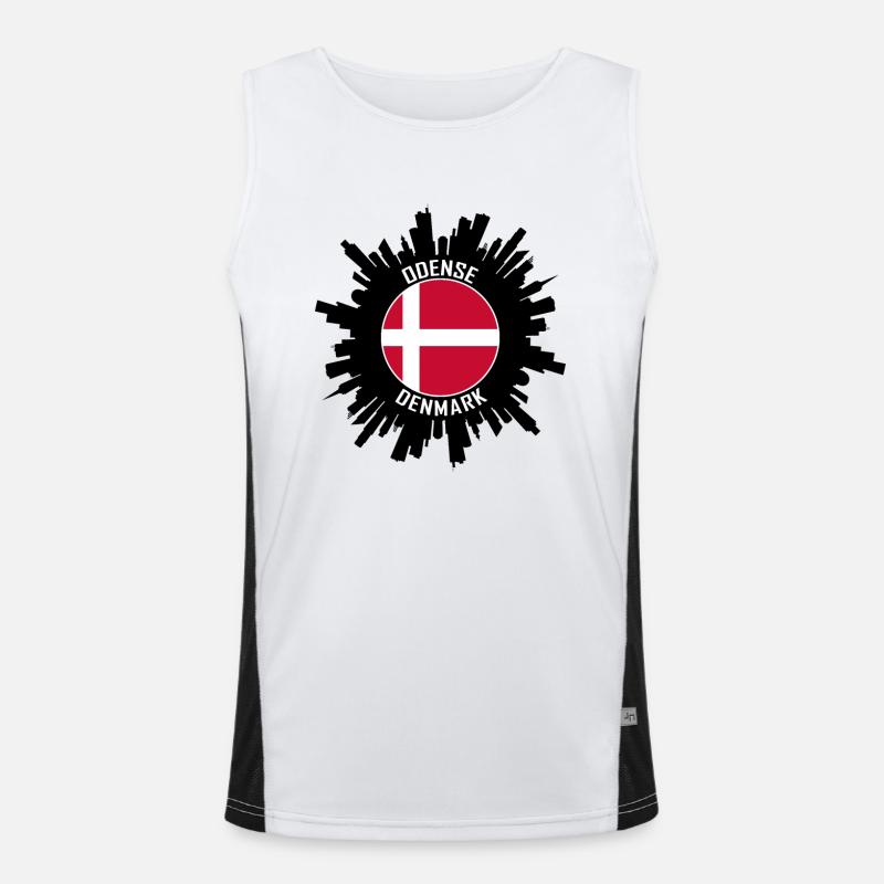 Odense Skyline Danemark Flag Souvenir de voyage Débardeur respirant contrasté Homme 