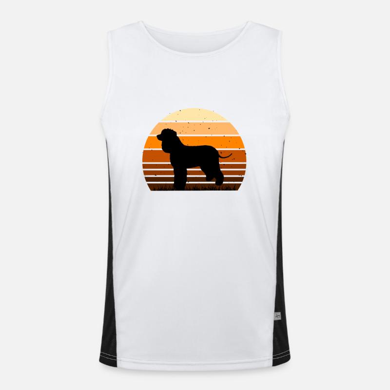 Irish Water Spaniel Dog Silhouette Retro Sunset Men's Functional Contrast Tank Top 