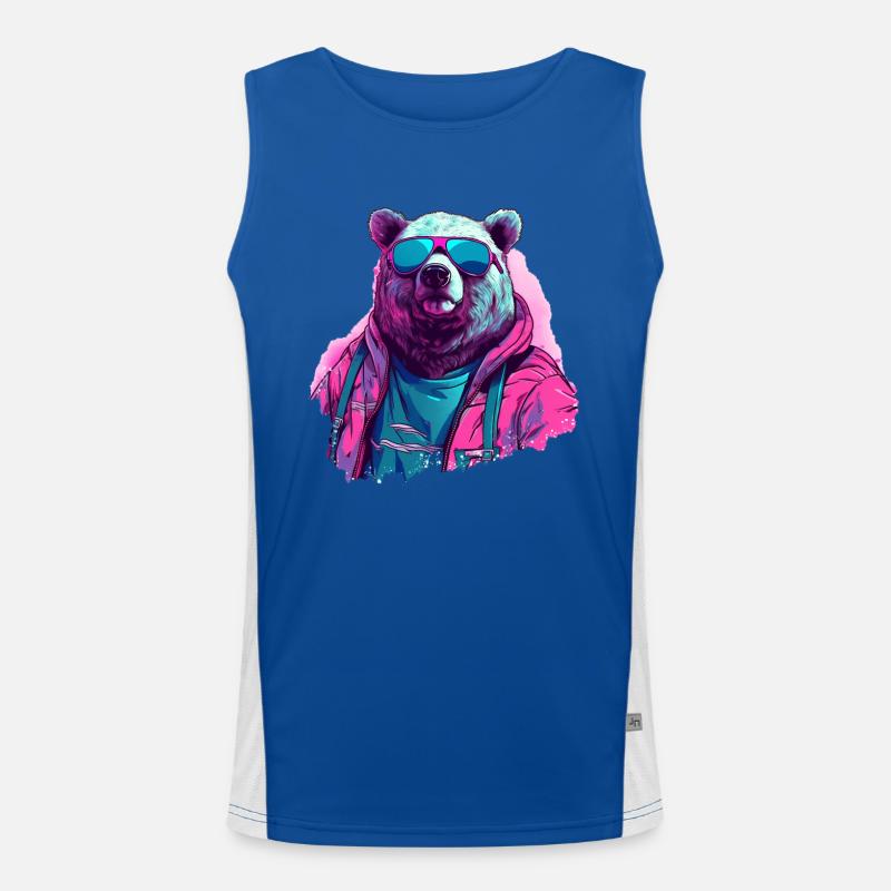 Pinker Bär mit Sonnenbrille Funktionelles Kontrast-Tank Top für Männer 