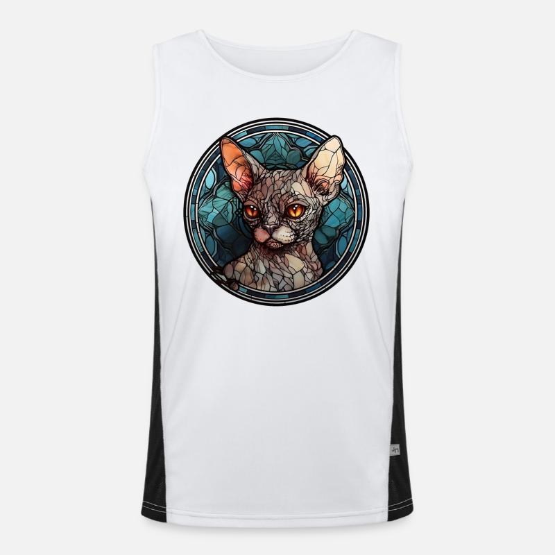 Devon Rex Katzenrasse Aquarellglas Funktionelles Kontrast-Tank Top für Männer 
