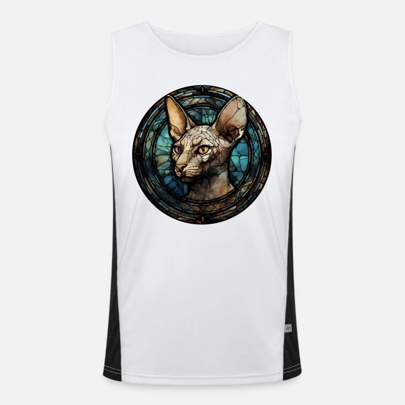 Peterbald Katzenrasse Aquarellglas Funktionelles Kontrast-Tank Top für Männer 