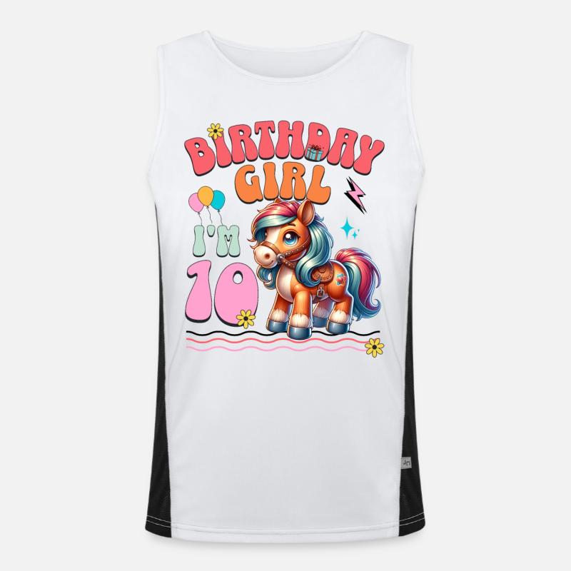 10. Geburtstag Mädchen Pferd Reiten Funktionelles Kontrast-Tank Top für Männer 