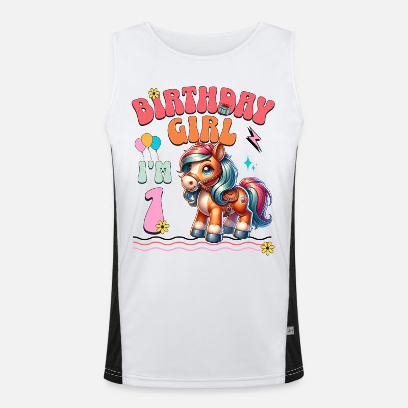 1. Geburtstag Mädchen Pferd Reiten Funktionelles Kontrast-Tank Top für Männer 