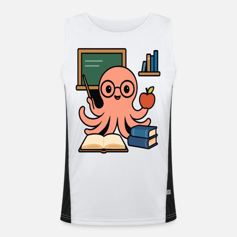 Octopus Teacher Cartoon – Funny Smart Classroom Men's Functional Contrast Tank Top 