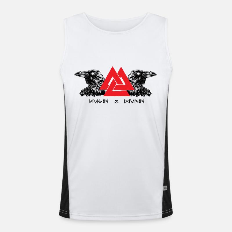 Hugin & Munin Vikings Odin's Ravens Celtic Design Men's Functional Contrast Tank Top 