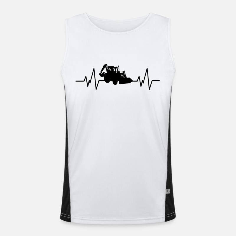 Excavator Construction Worker Heartbeat Construction Machine Men's Functional Contrast Tank Top 