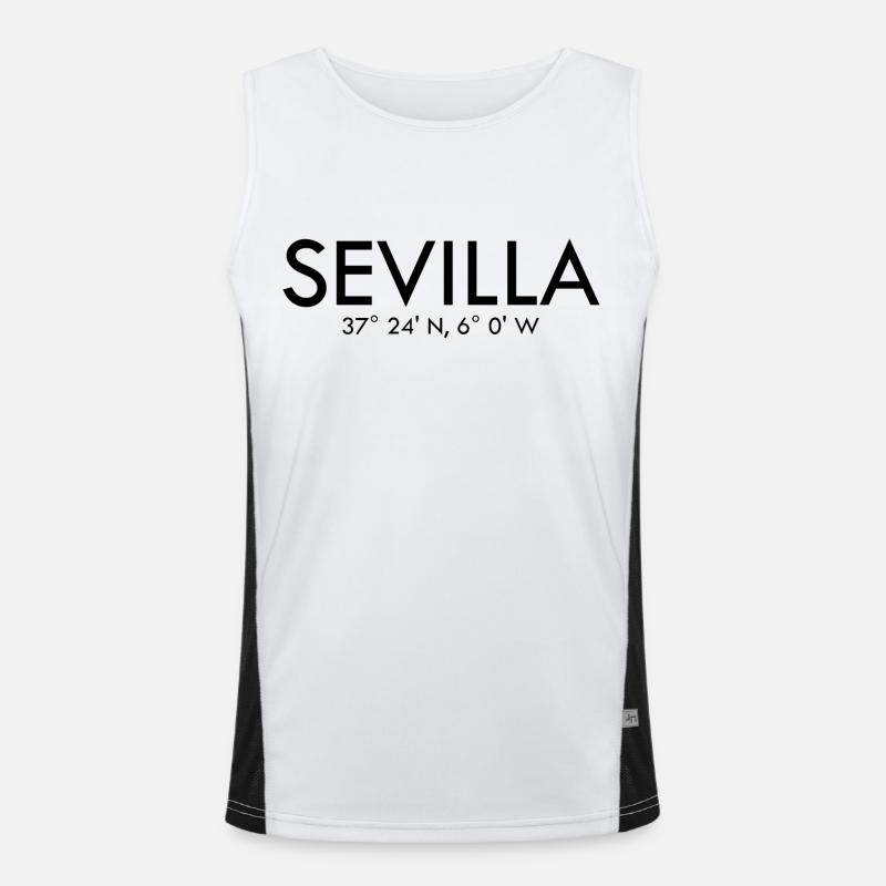 Sevilla - Spain - Coordinates Latitude Longitude Funktionelles Kontrast-Tank Top für Männer 