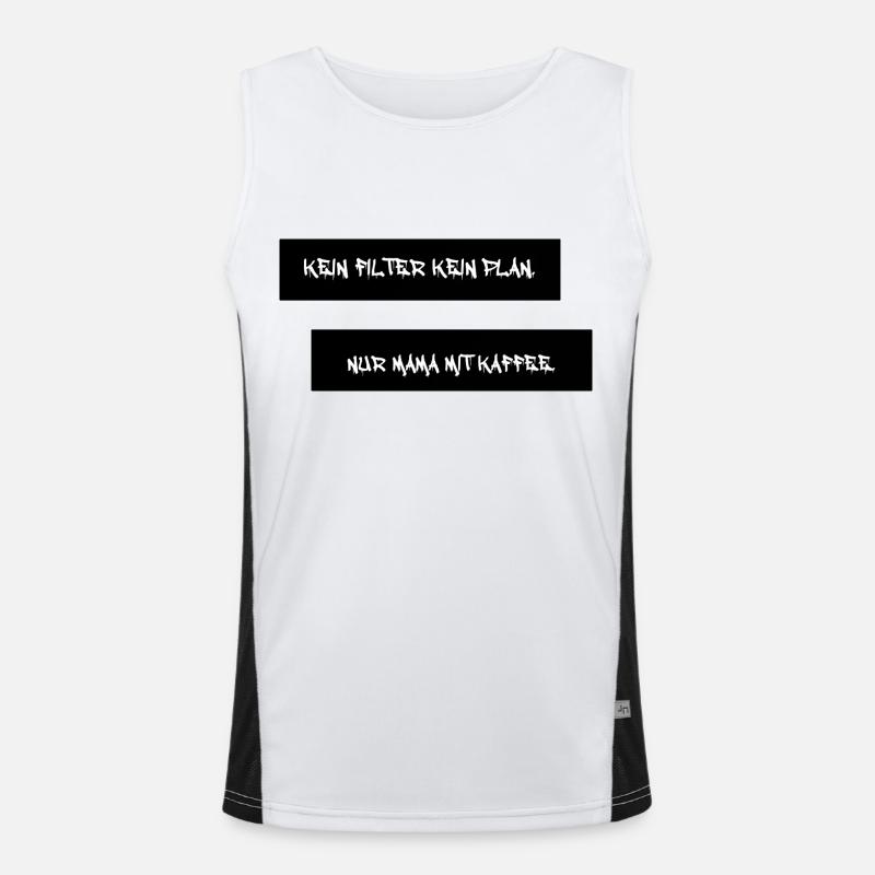 Kaffee first. Pläne später. Mama immer. Unixes Funktionelles Kontrast-Tank Top für Männer 