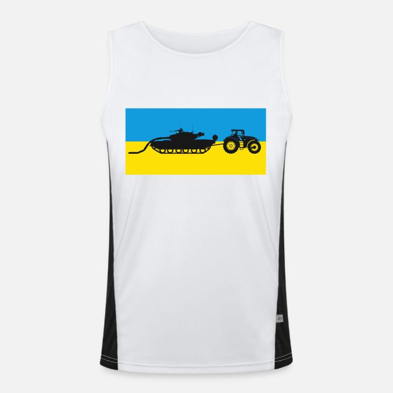 Ukrainischer Traktor zieht einen Panzer. Funktionelles Kontrast-Tank Top für Männer 