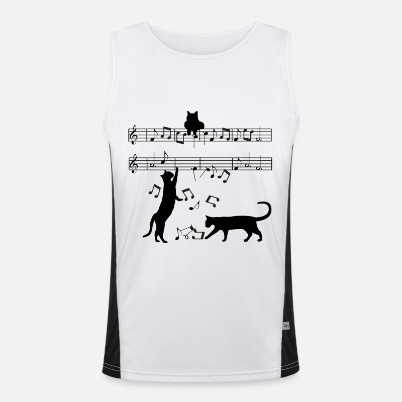 Cat plays with musical notes Men's Functional Contrast Tank Top 