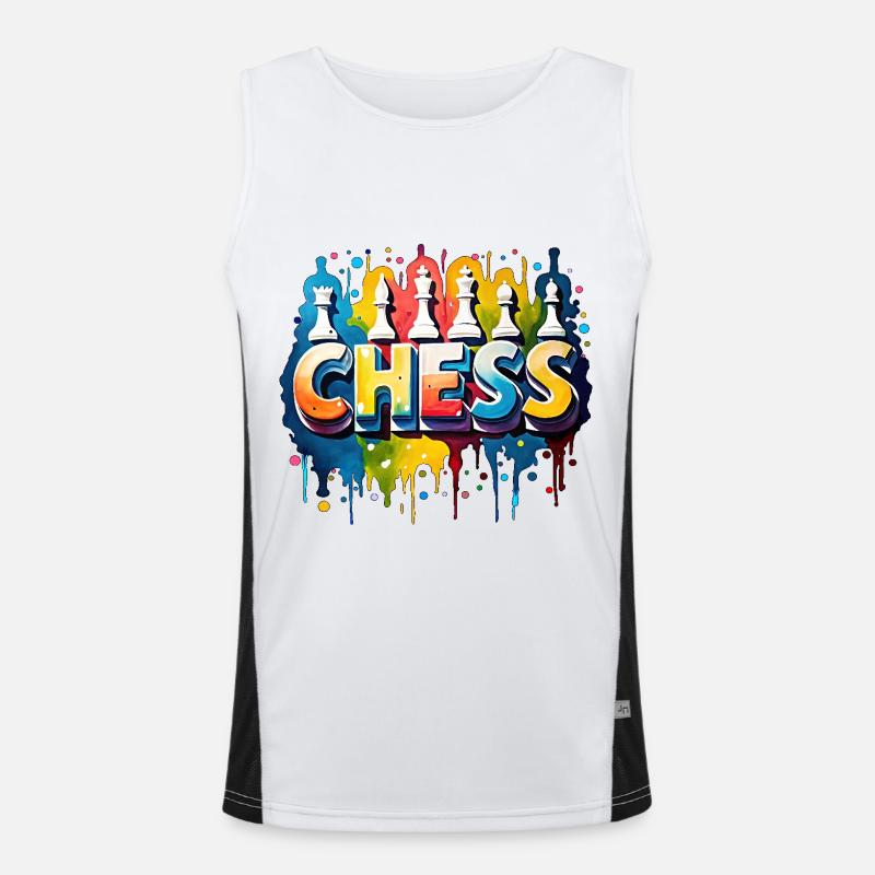 Schach mit Figuren, Farbe, schwarzem Rand Funktionelles Kontrast-Tank Top für Männer 