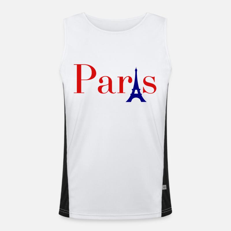 Paris Red Text with Blue Eiffel Tower Men's Functional Contrast Tank Top 