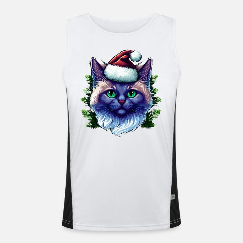 Entzückende Katze mit Weihnachtshut Funktionelles Kontrast-Tank Top für Männer 