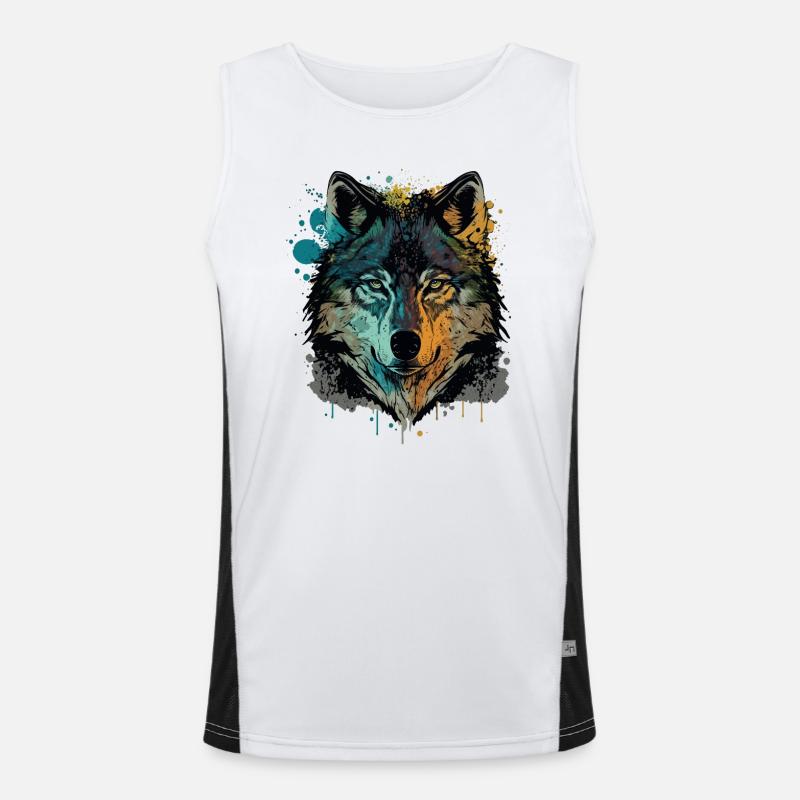 Wunderbare Zeichnung eines Wolfskopfes Funktionelles Kontrast-Tank Top für Männer 