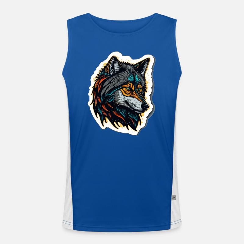 Digitales Malen eines Wolfskopfes Funktionelles Kontrast-Tank Top für Männer 