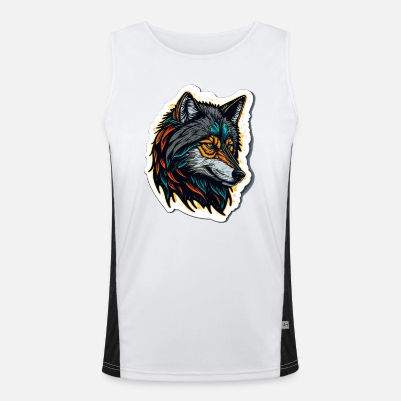 Digital Painting of a Wolf Head Men's Functional Contrast Tank Top 