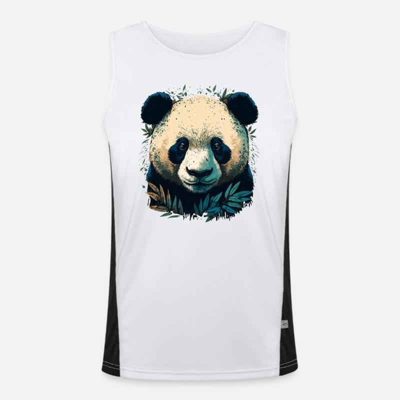 Panda with Bamboo Leaths - Men's Functional Contrast Tank Top  - white/black
