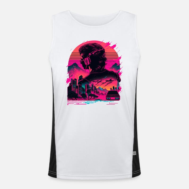 Synthwave Space - Men's Functional Contrast Tank Top  - white/black