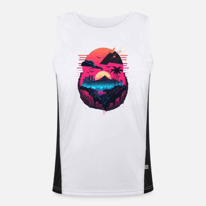 Synthwave Sonnenuntergang Funktionelles Kontrast-Tank Top für Männer 