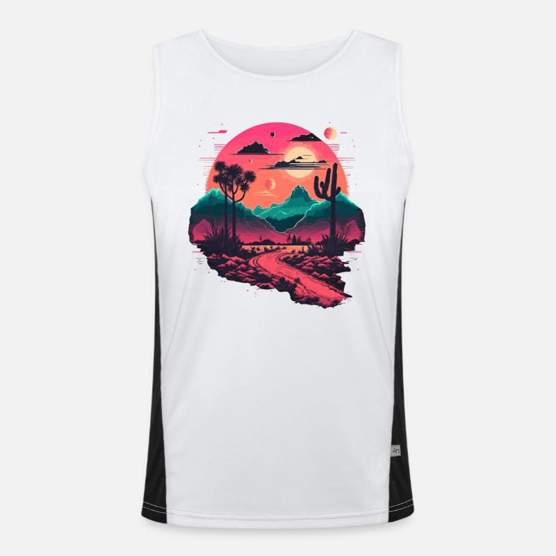 Synthwave Mountains - Men's Functional Contrast Tank Top  - white/black
