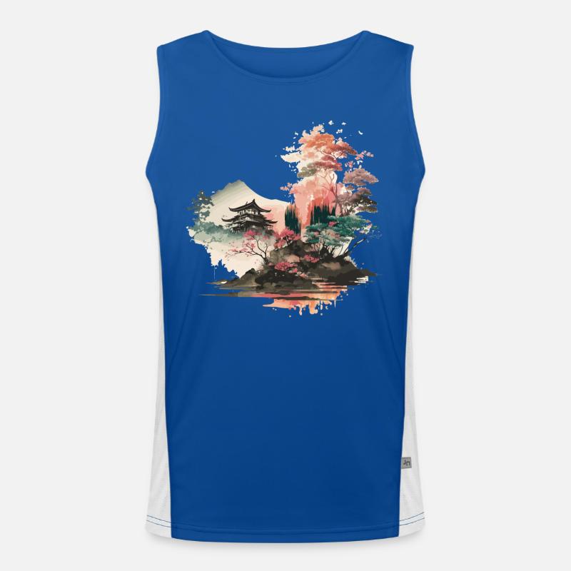 Woodblock Landscape Men's Functional Contrast Tank Top 
