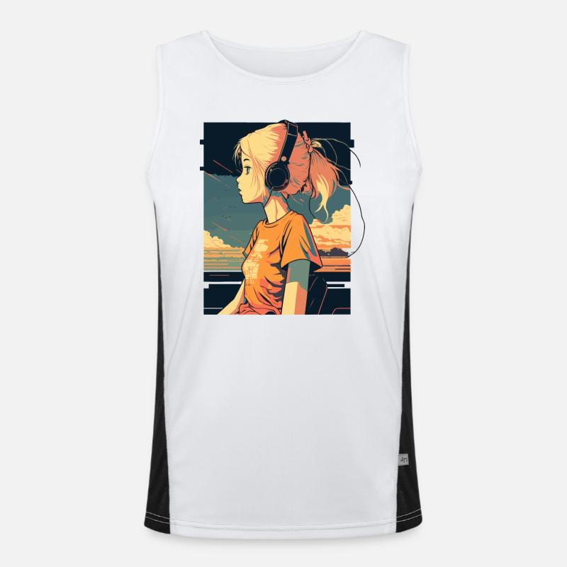 Retro Anime Mädchen Funktionelles Kontrast-Tank Top für Männer 
