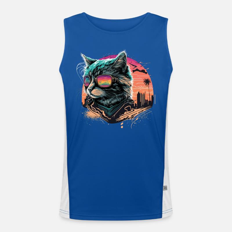 Chat de style synthwave Débardeur respirant contrasté Homme 