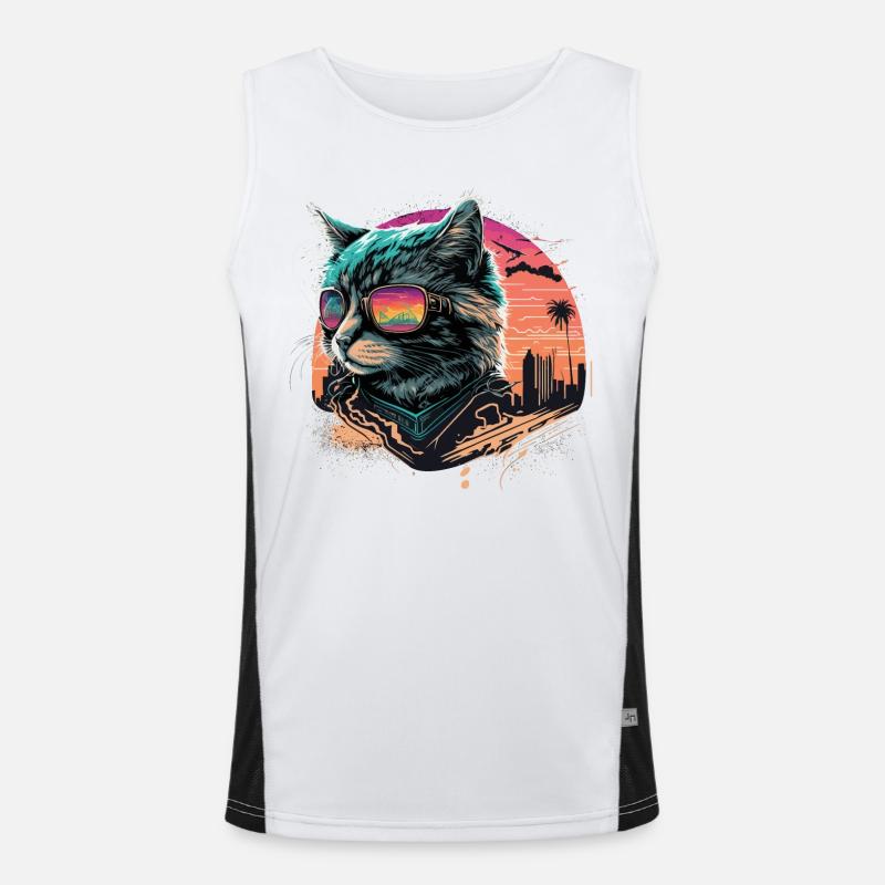 Synthwave Style Cat - Men's Functional Contrast Tank Top  - white/black