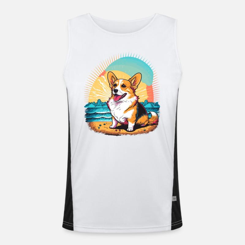 Corgi at the Beach Men's Functional Contrast Tank Top 